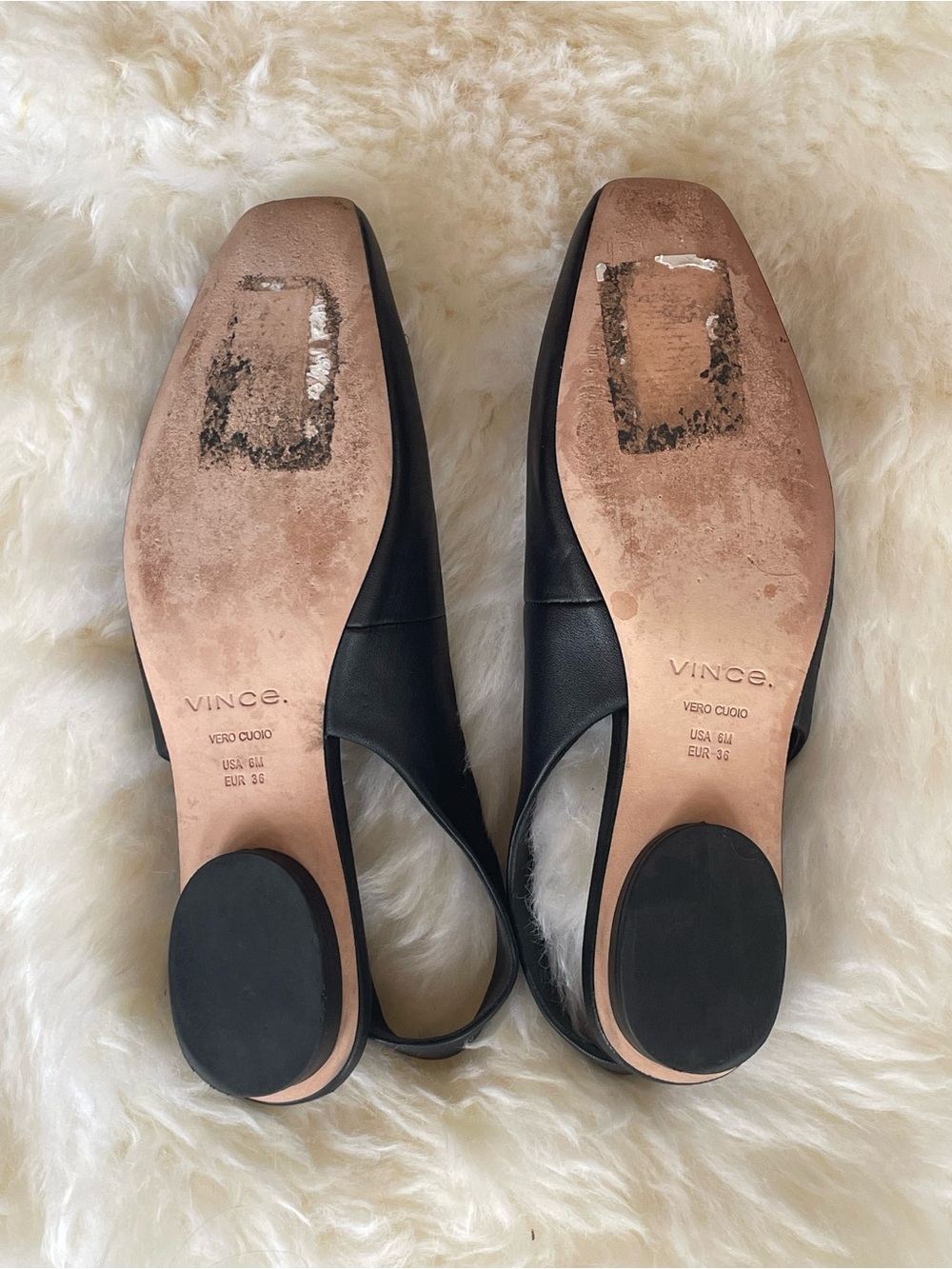Vince Black Leather Square-Toe Slingback Flats - Picture 3 of 4
